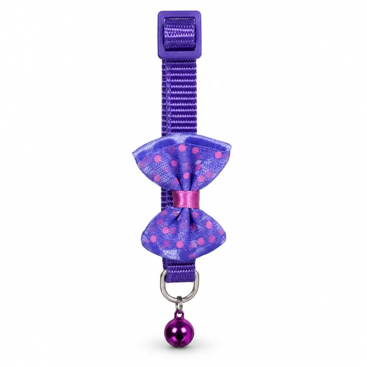Collar para perritas con moño y cascabel — violeta