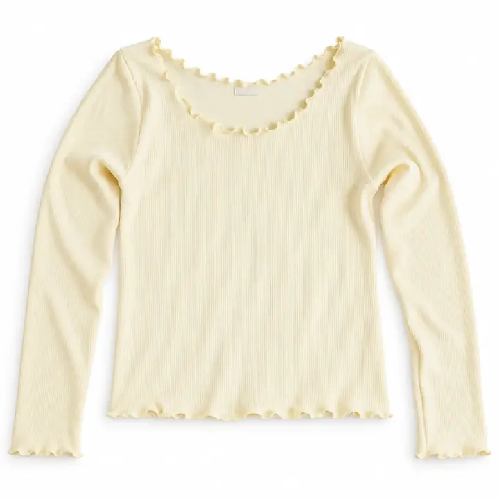 Blusa crema acanalada de manga larga — Unitalla